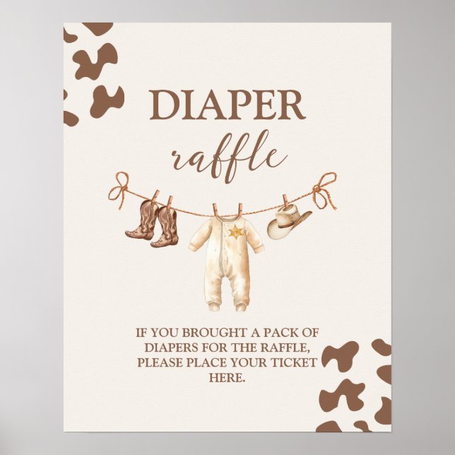 Póster Cartel de Diaper Raffle de un niñito vaquero (Frente)