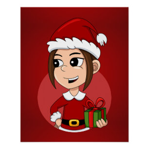 Póster cartel de dibujos animados de niña de Navidad
