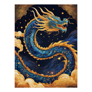 Póster cartel de dragón chino