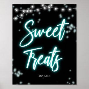 Póster Cartel de dulces neon azul turquesa para cumpleaño
