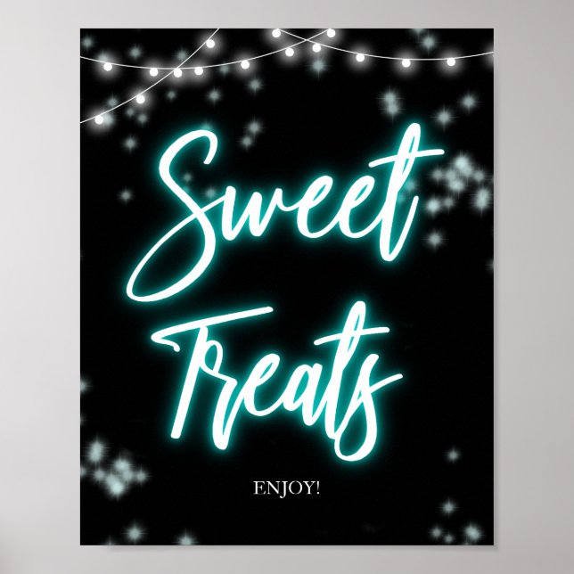 Póster Cartel de dulces neon azul turquesa para cumpleaño (Frente)