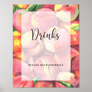 Póster Cartel de duraznos en acuarela - Bebidas sírvase u