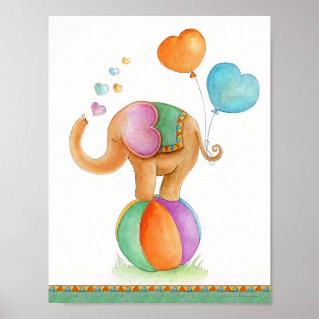 Póster Cartel de elefante de circo caprichoso marrón verd (Frente)