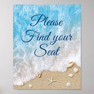 Póster Cartel de Encuentra Tu Asiento Olas de Playa Azul