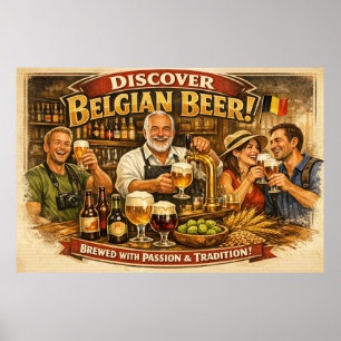 Póster Cartel de escena de taberna de la tradición cervec