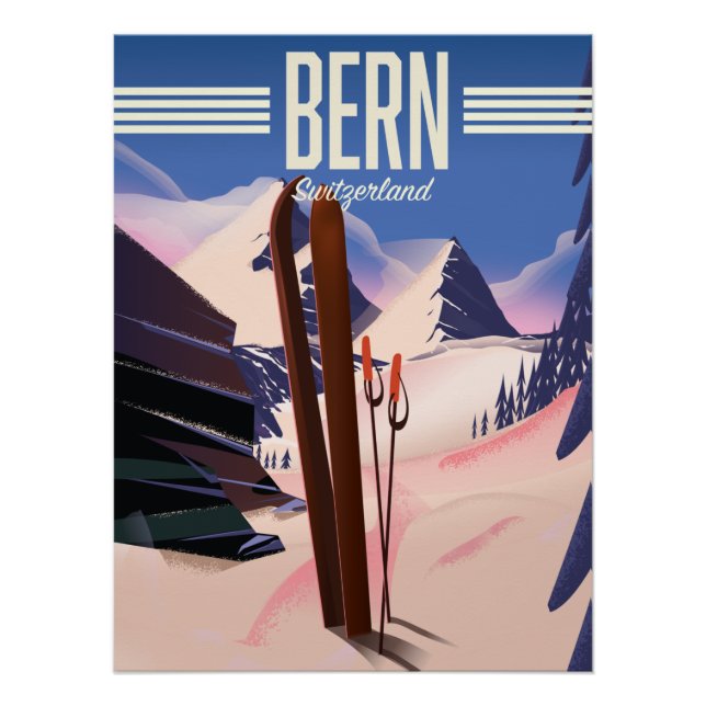Póster Cartel de esquí de Berna Suiza (Anverso)