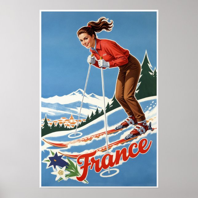 Póster Cartel de esquí de Francia (Frente)