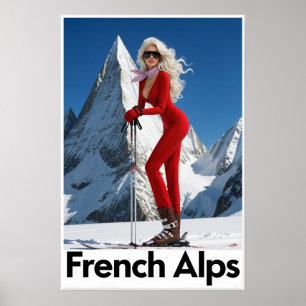 Póster Cartel de esquí de los Alpes franceses