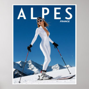 Póster Cartel de esquí de los Alpes franceses
