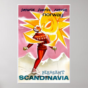 Póster cartel de esquí de Noruega