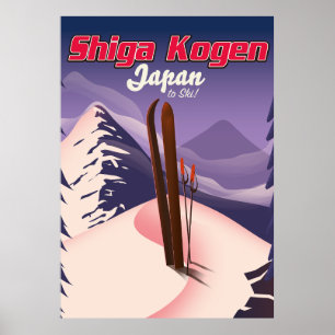 Póster cartel de esquí de Shiga Kogen Japón