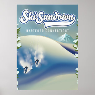 Póster Cartel de esquí de Sundown Hartford Connecticut