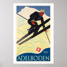 Póster Cartel de esquí vintage de Adelboden Suiza