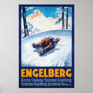 Póster Cartel de esquí vintage de Engelberg Suiza - Enmar