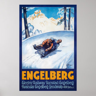 Póster Cartel de esquí vintage de Engelberg Suiza - Enmar
