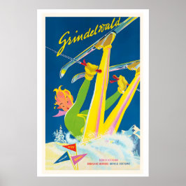 Póster Cartel de esquí vintage de Grindelwald Suiza