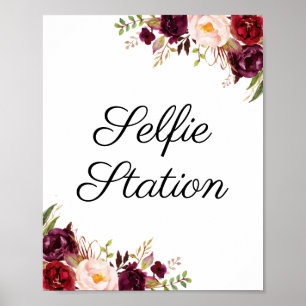 Póster Cartel de Estación de Selfie de Boda con Marsala y