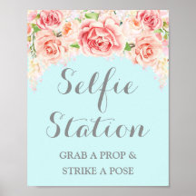 Cartel de estación de selfie de boda rosa acuarela