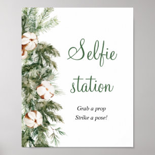 Póster Cartel de estación de selfie de pino de invierno p