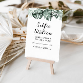 Póster Cartel de estación de selfie floral blanco con veg