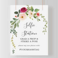 Cartel de estación de selfie floral rosado verde