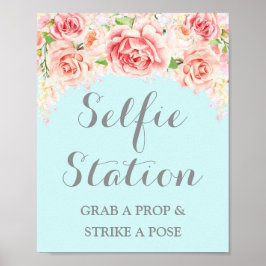 Póster Cartel de estación de selfie para boda con acuarel