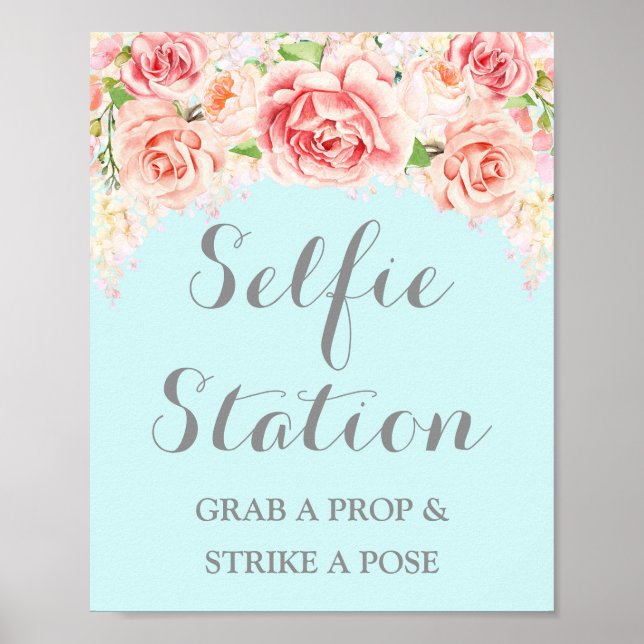 Póster Cartel de estación de selfie para boda con acuarel (Frente)