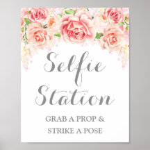 Cartel de estación de selfie para boda con flores 