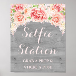 Póster Cartel de estación de selfie para boda con madera 