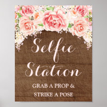 Cartel de estación de selfie para boda con madera