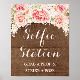 Póster Cartel de estación de selfie para boda en madera a