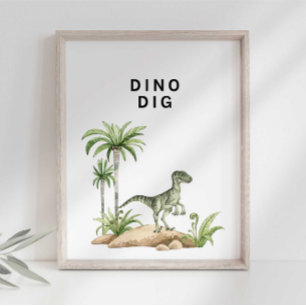 Póster Cartel de excavación de dinosaurio Jurásico acuare