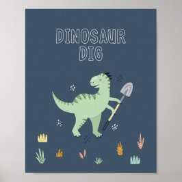 Póster Cartel de excavación de dinosaurio lindo