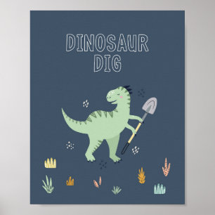 Póster Cartel de excavación de dinosaurio lindo