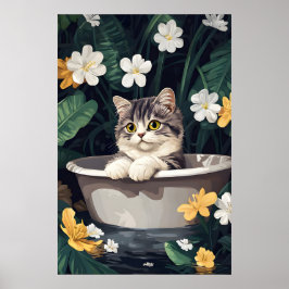 Póster Cartel de Exotic Shorthair en Bañera, Gato Diverti