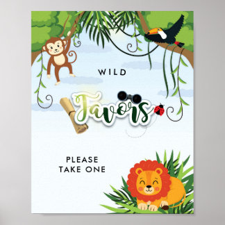 Póster Cartel de Favor de Fiesta de Bebé de Animales de l