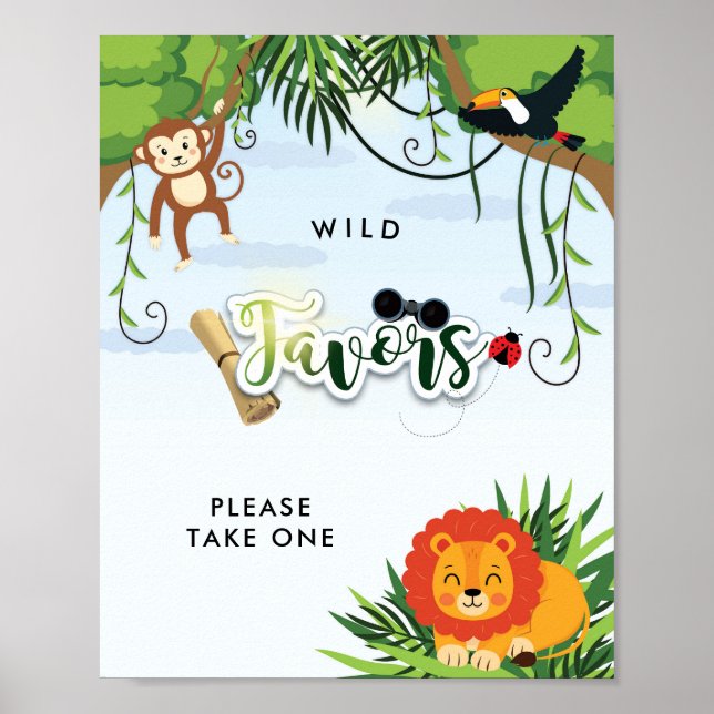 Póster Cartel de Favor de Fiesta de Bebé de Animales de l (Frente)