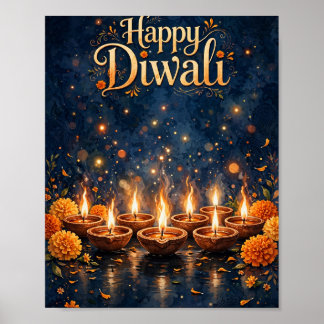 Póster Cartel de Festival Diwali con Diyas Brillantes