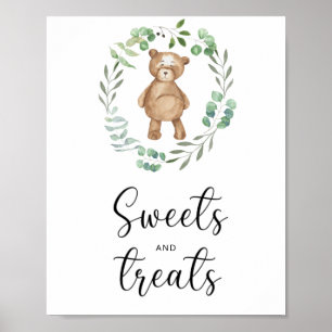 Póster cartel de fiesta de bebé de osito dulces y golosin