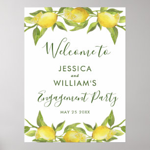 Póster Cartel de fiesta de compromiso de verde floral de
