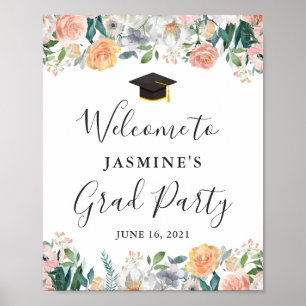 Póster Cartel de fiesta de graduación de rosas de jardín