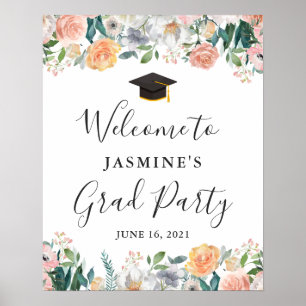 Póster Cartel de fiesta de graduación de rosas de jardín