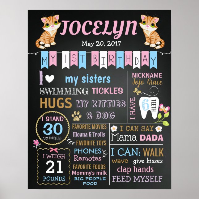 Póster Cartel de fiesta de tiza del primer cumpleaños de  (Frente)