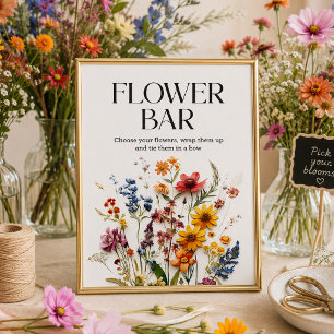 Póster Cartel de flores silvestres prensadas para bar de