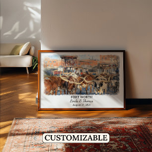 Póster Cartel de Fort Worth Texas, Acuarela, Personalizad