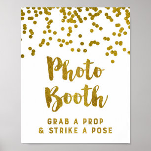 Póster Cartel de Fotomatón de Boda con Confeti Dorado