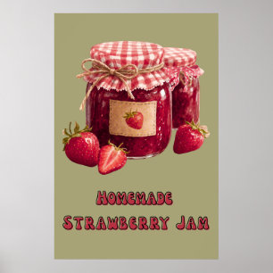 Póster Cartel de frasco de mermelada de fresa vintage coc