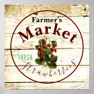Póster Cartel de fresas del mercado de los agricultores