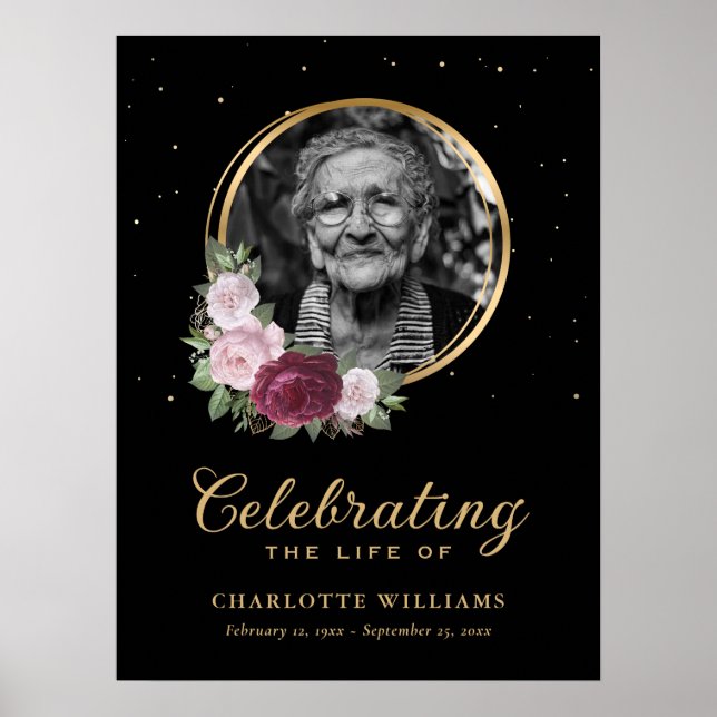 Póster Cartel de funeral de celebración floral personaliz (Frente)