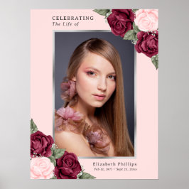 Póster Cartel de funeral de foto floral rosa Celebración 